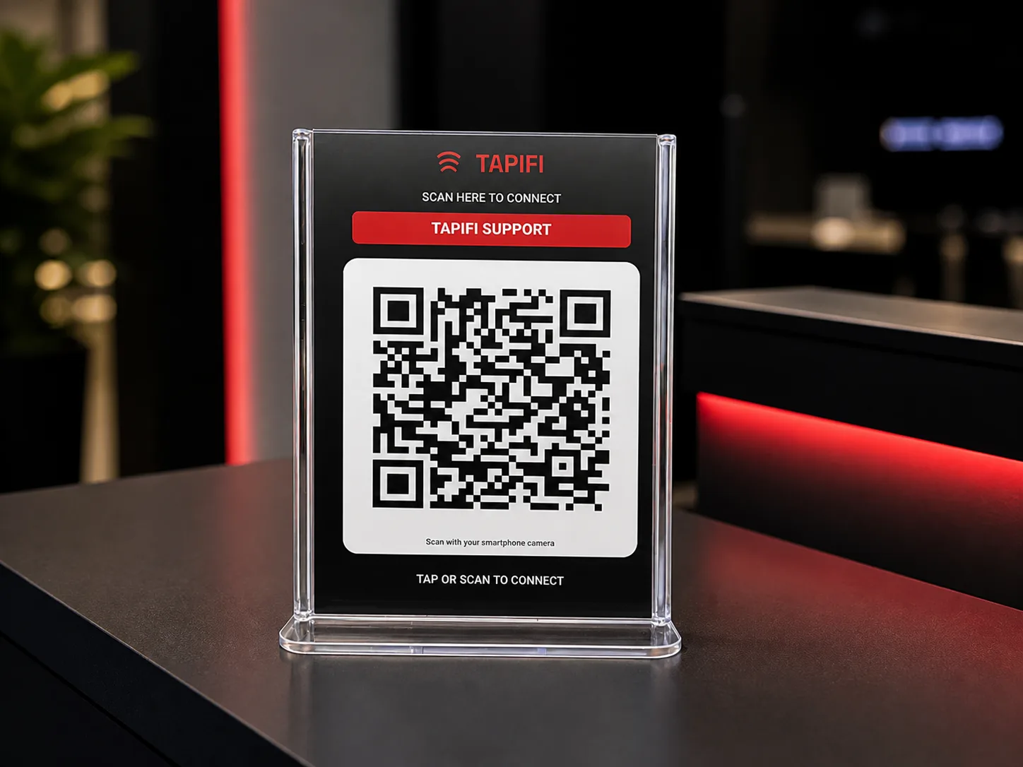Tapifi branded QR scan standee for exhibitions, counters, and events
